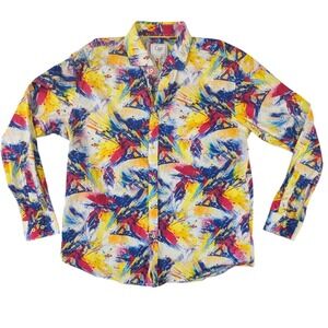 Cigar Couture Button Down Shirt Mens 2XL Multi Color Abstract Paint Splatter Art